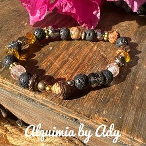 Lava rock silver beaded bracelet